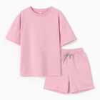 Костюм детский для девочки (футболка,шорты), цвет розовый, рост 104 - фото 9065765