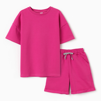 Костюм детский для девочки (футболка,шорты), цвет фуксия, рост 98