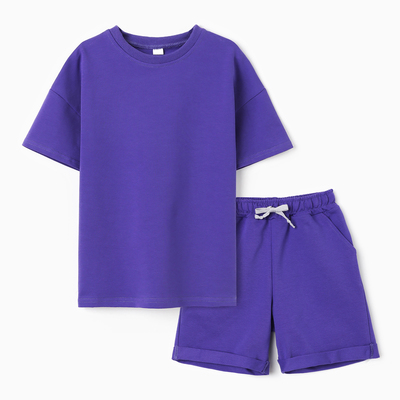Костюм детский (футболка,шорты), цвет фиолетовый, рост 98