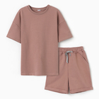 Костюм детский (футболка,шорты), цвет коричневый, рост 98 - фото 26412041