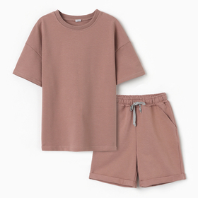 Костюм детский (футболка,шорты), цвет коричневый, рост 128