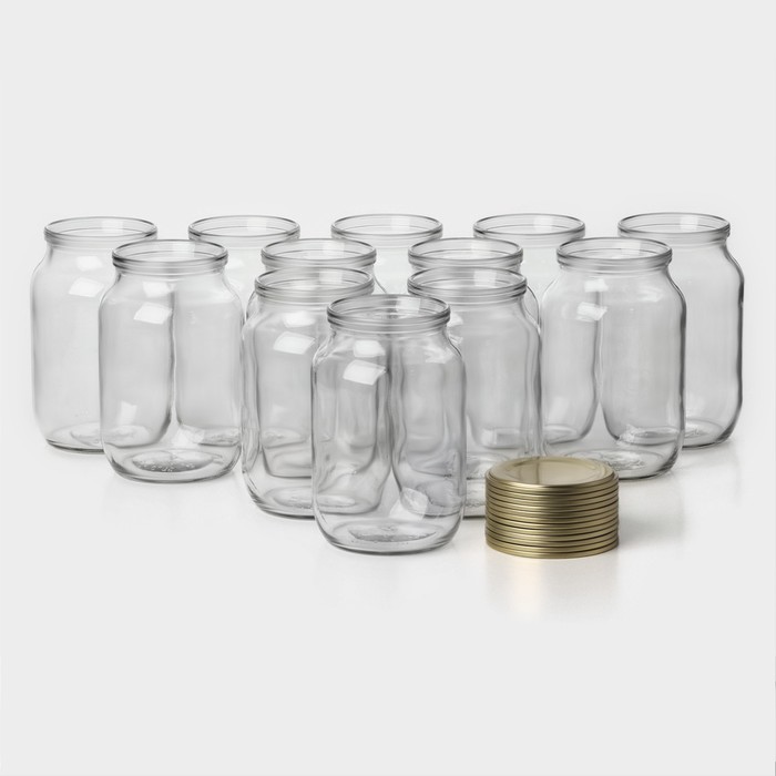 Набор стеклянных банок с крышкой Доляна, СКО-82 мм, 1 л, 12 штук - Фото 1