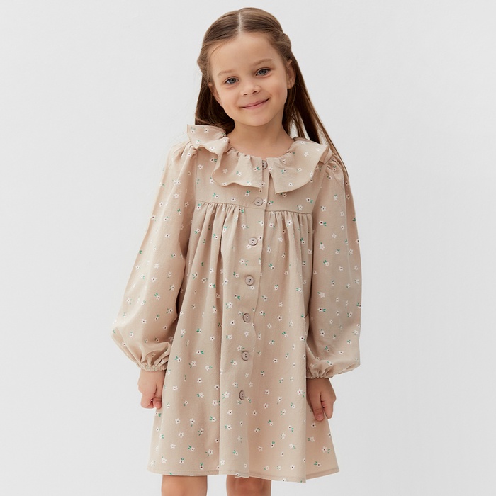 Платье детское с воротником KAFTAN, размер 32 (110-116 см), бежевое - Фото 1