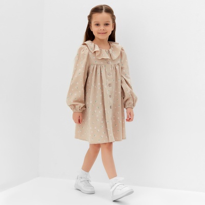 Платье для девочки KAFTAN: Summer cotton с воротником, бежевое, рост 110-116 см