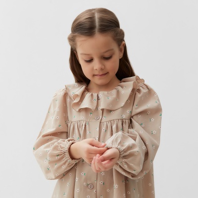Платье для девочки KAFTAN: Summer cotton с воротником, бежевое, рост 110-116 см