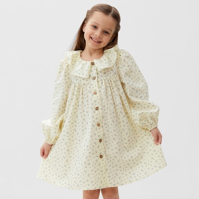 Платье для девочки KAFTAN: Summer cotton с воротником, бежевое, рост 110-116 см
