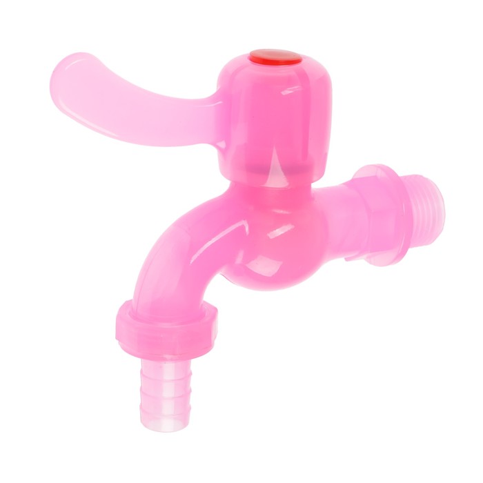 Кран водоразборный ZEIN, со штуцером, с плоской ручкой, PP, с шаровым механизмом, розовый - Фото 1
