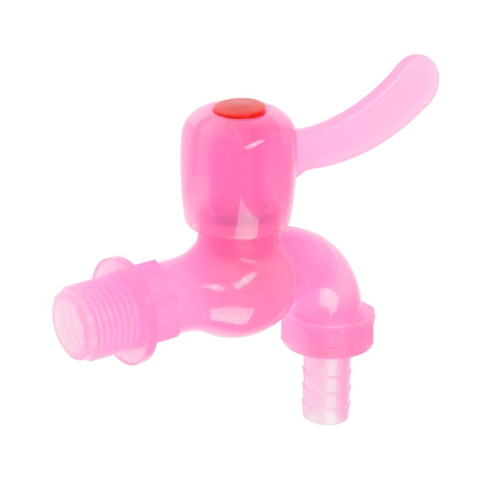 Кран водоразборный ZEIN, со штуцером, с плоской ручкой, PP, с шаровым механизмом, розовый