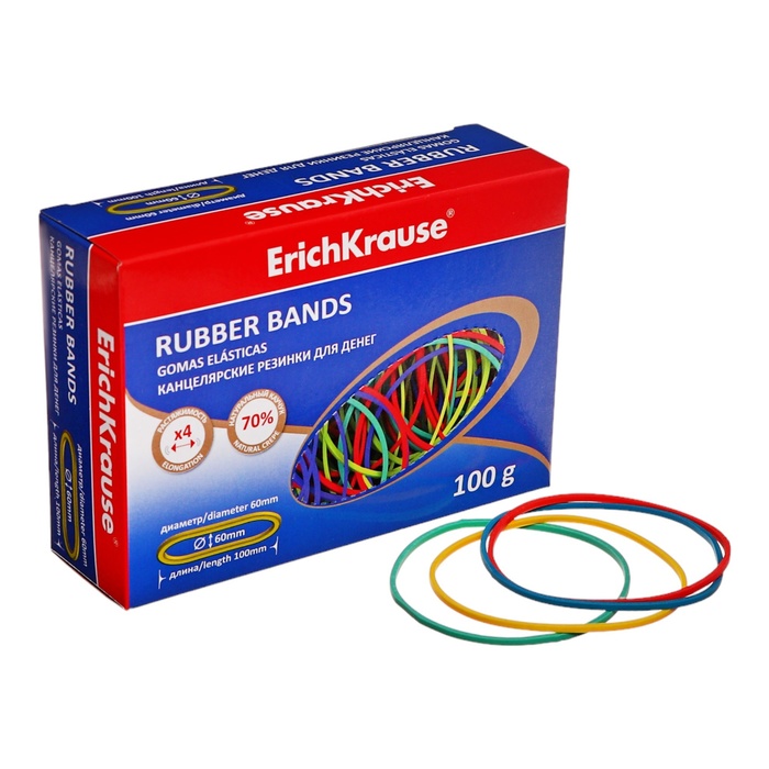 Банковская резинка, 100 г, ErichKrause, диаметр 60 мм, длина 100 мм, в коробке-деспенсере, МИКС - Фото 1