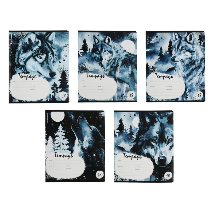 Тетрадь 18 листов в клетку ErichKrause Timber Wolf, обложка мелованный картон, блок офсет, 5В, микс - Фото 1