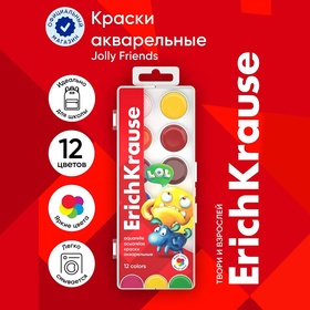 Акварель 12 цветов, ErichKrause Jolly Friends, пластик, с европодвесом