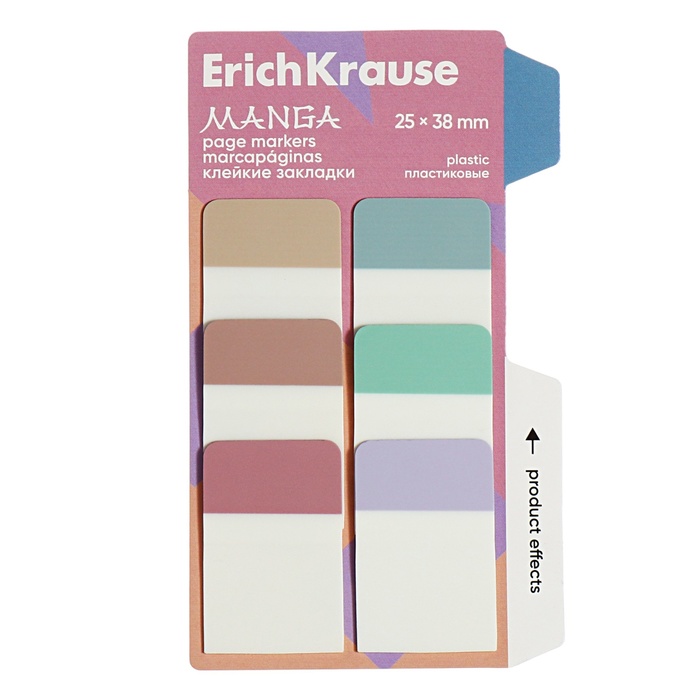 Закладки с клеевым краем пластиковые 25X38 мм, ErichKrause "Manga", 60 листов 6 цветов - Фото 1