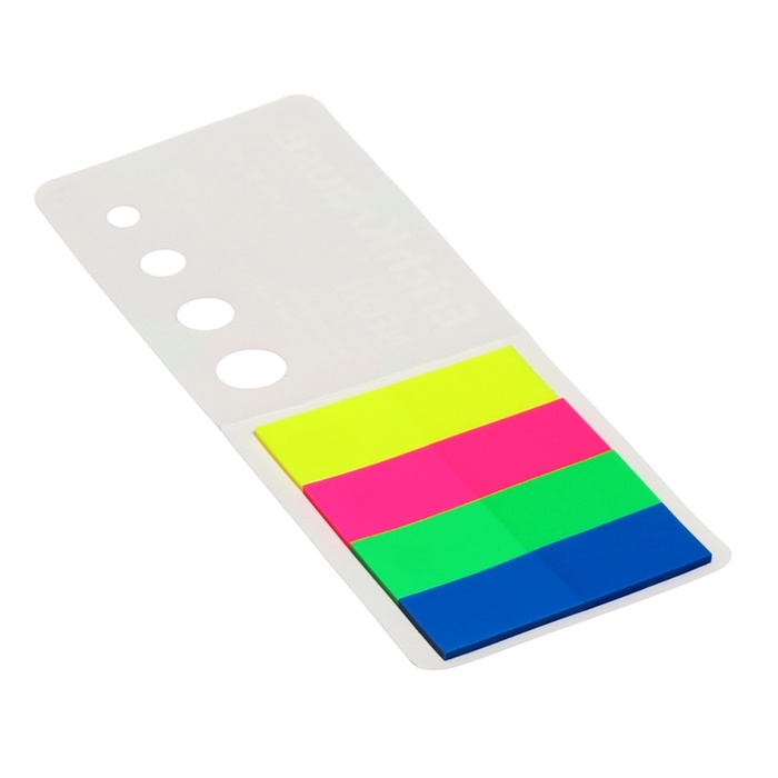 Закладки с клеевым краем пластиковые, 18x50 мм, ErichKrause "Neon", 100 листов, 4 цвета, в картонной книжке - Фото 1