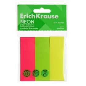 Закладки с клеевым краем бумажные 25x75 мм, ErichKrause "Neon", 300 листов, 3 цвета