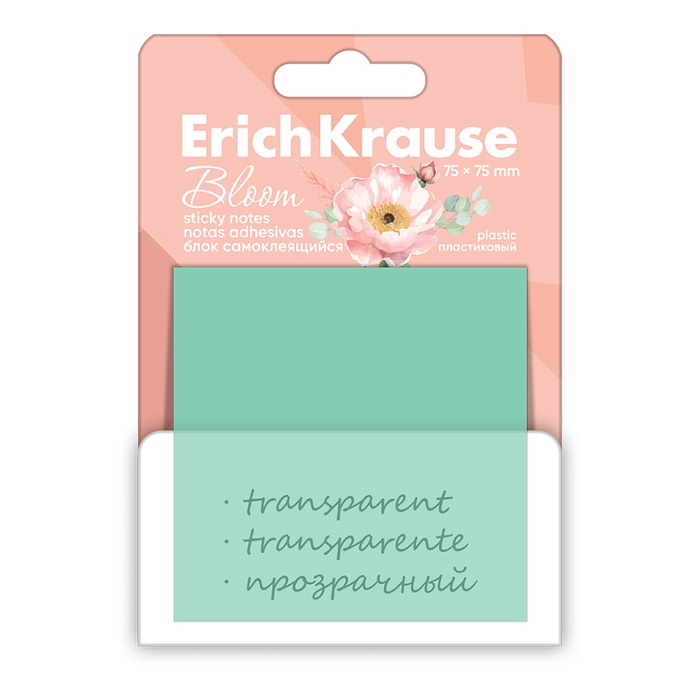 Блок с липким краем пластиковый 75×75 мм, ErichKrause «Pastel Bloom», 50 листов, микс - Фото 1