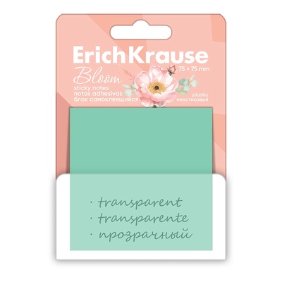 Блок с липким краем пластиковый 75×75 мм, ErichKrause Pastel Bloom, 50 листов, микс