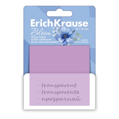 Блок с липким краем пластиковый 75×75 мм, ErichKrause Pastel Bloom, 50 листов, микс