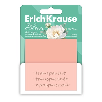 Блок с липким краем пластиковый 75×75 мм, ErichKrause Pastel Bloom, 50 листов, микс