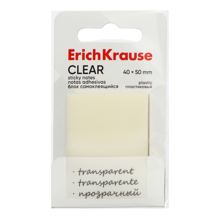 Блок с липким краем пластиковый 40х50 мм, ErichKrause "Clear", 50 листов, прозрачный - Фото 1
