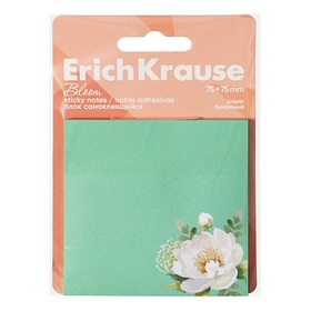 Блок с липким краем бумажный 75х75 мм, ErichKrause "Pastel Bloom", 50 листов, бирюзовый
