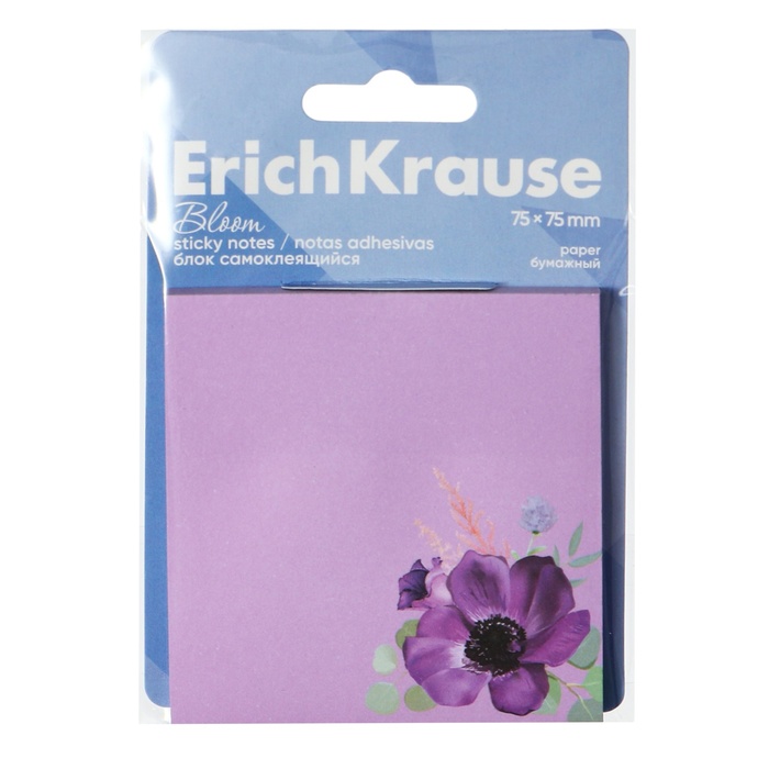 

Блок с липким краем бумажный 75х75 мм, ErichKrause, "Pastel Bloom", 50 листов, фиолетовый