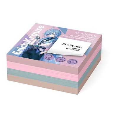 Блок с липким краем, бумажный, 75×75 мм, ErichKrause «Manga», 400 листов, 4 цвета