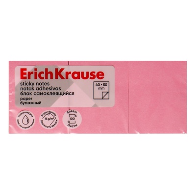 Блок с липким краем бумажный 40х50 мм, ErichKrause, 300 листов, розовый