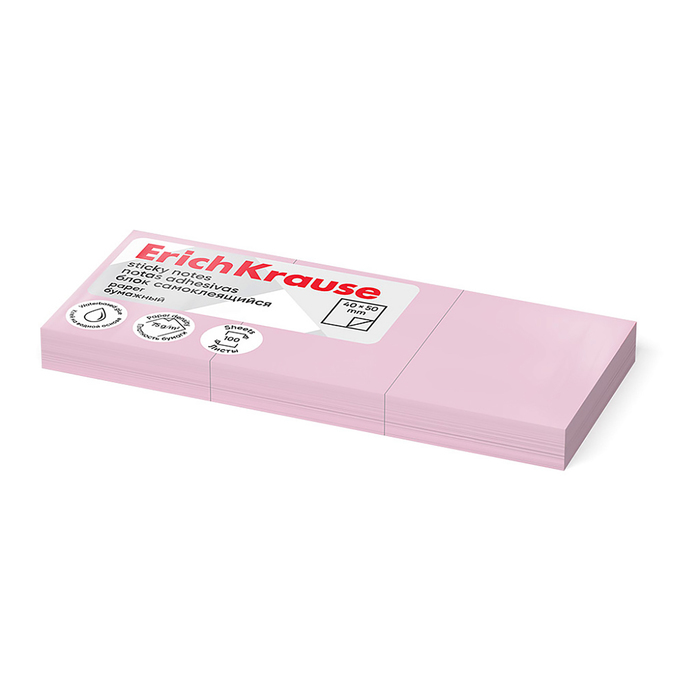 Блок с липким краем бумажный 40х50 мм, ErichKrause, 300 листов, розовый - Фото 1