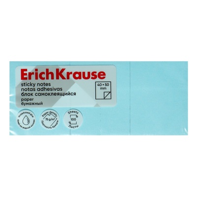 Блок с липким краем бумажный 40х50 мм, ErichKrause, 300 листов, голубой