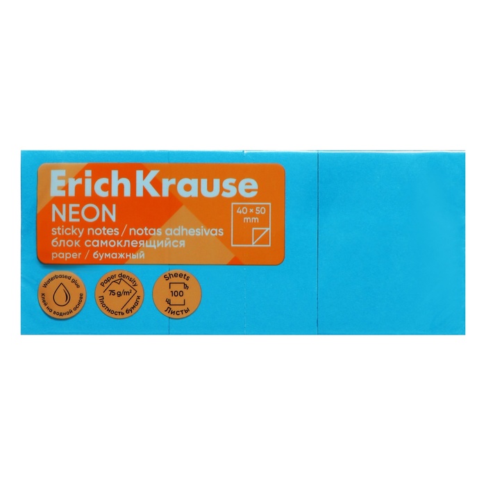 Блок с липким краем бумажный 40х50 мм, ErichKrause 300 листов, голубой - Фото 1