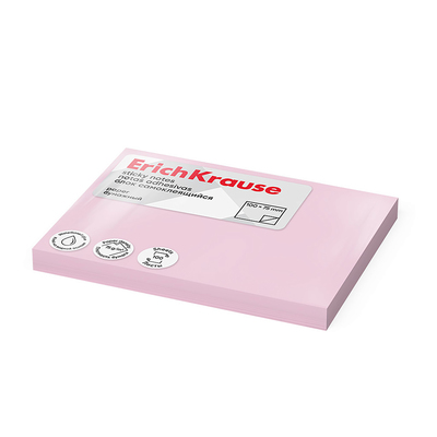 Блок с липким краем бумажный 100х75 мм, ErichKrause, 100 листов, розовый