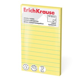 Блок с липким краем бумажный 75х125 мм ErichKrause, 100 листов желтый