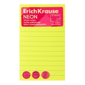 Блок с липким краем бумажный 75х125 мм ErichKrause "Neon", 100 листов микс