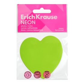 Блок с липким краем бумажный 70x70мм, ErichKrause "Heart Neon", 50 листов, зеленый
