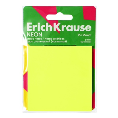 Блок статический (магнитный) 75х75, ErichKrause "Neon", 50 листов желтый
