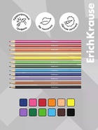 Карандаши 12 цветов ErichKrause Jolly Friends, шестигранные, пластиковые, с европодвесом - Фото 2