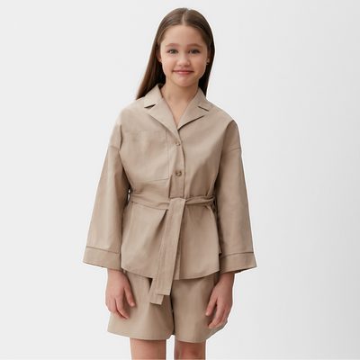 Костюм для девочки (Рубашка и шорты) MINAKU, бежевый, рост 116 см