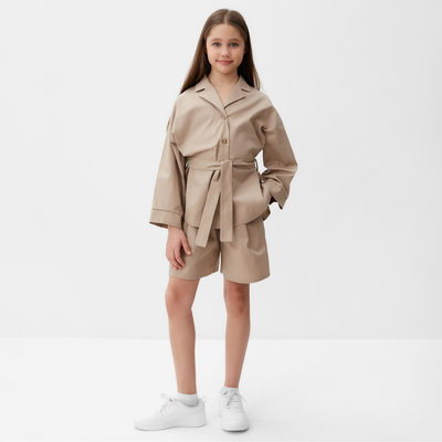 Костюм для девочки (рубашка, шорты) MINAKU, бежевый, рост 158 см