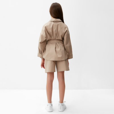 Костюм для девочки (рубашка, шорты) MINAKU, бежевый, рост 158 см