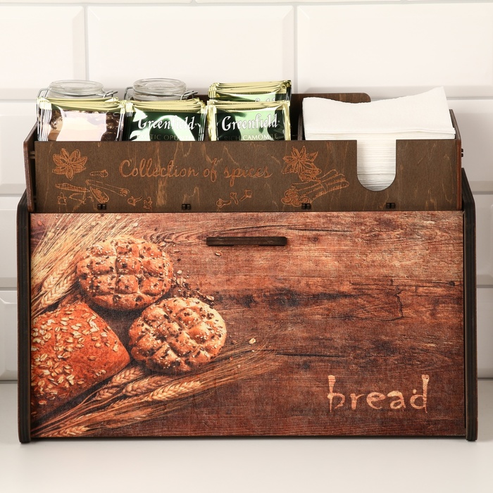 Хлебница деревянная с подставкой под специи, 35,6 х 20,4 х 24,8см, венге