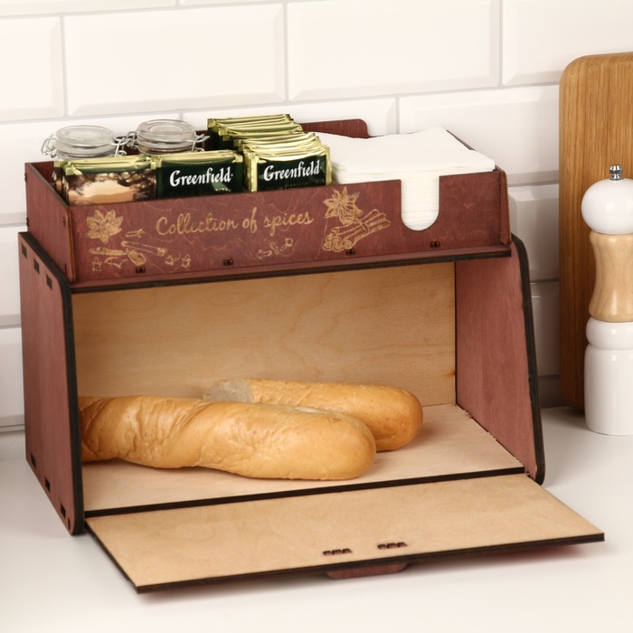 Хлебница деревянная с подставкой под специи "Париж", 35,6 х 20,4 х 24,8см, венге