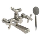 Смеситель для ванны ZEIN Z3732, двухвентильный, излив 10 см, лейка, шланг, сатин - Фото 5