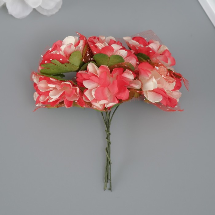 Декоративный цветок для творчества "Хризантема" красно-белый - Фото 1