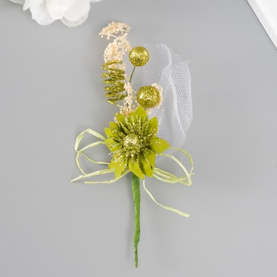 Букет декоративный "Хризантема" с блеском, 5х9 см, салатовый
