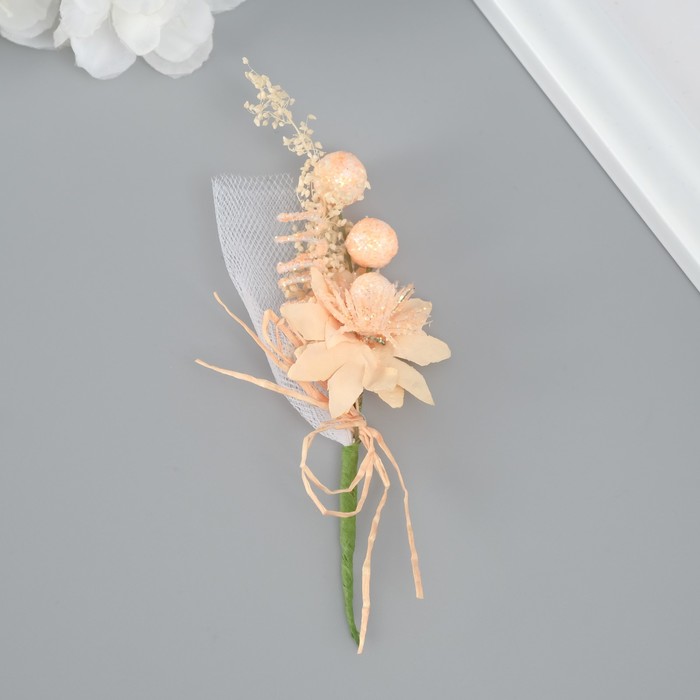 Букет декоративный "Хризантема" с блеском, 5х9 см, персиковый - Фото 1