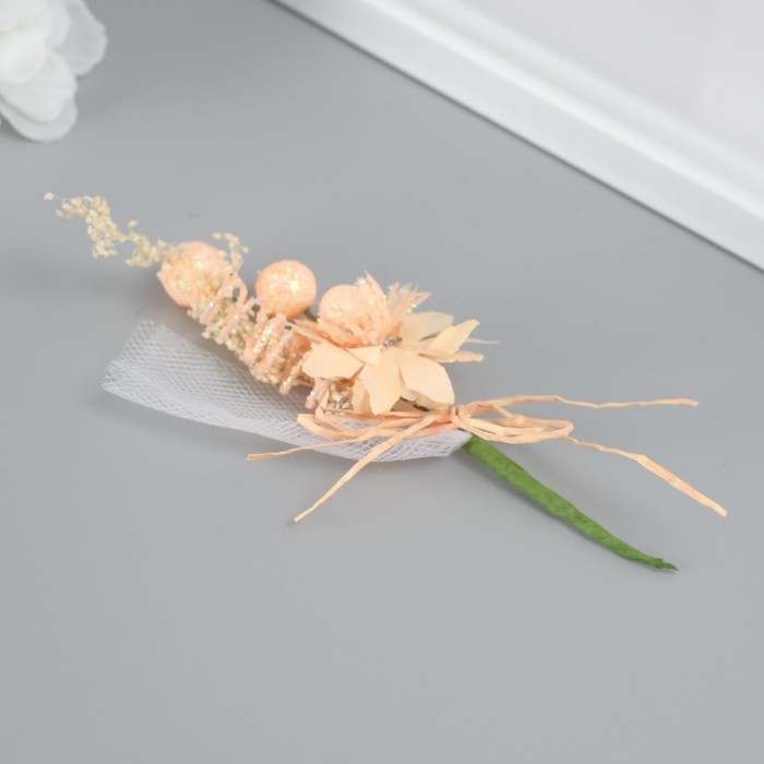 Букет декоративный "Хризантема" с блеском, 5х9 см, персиковый