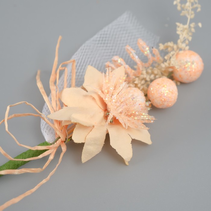 Букет декоративный "Хризантема" с блеском, 5х9 см, персиковый