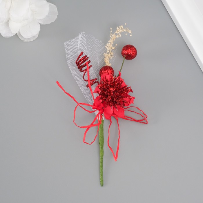 Букет декоративный "Хризантема" с блеском, 5х9 см, красный - Фото 1
