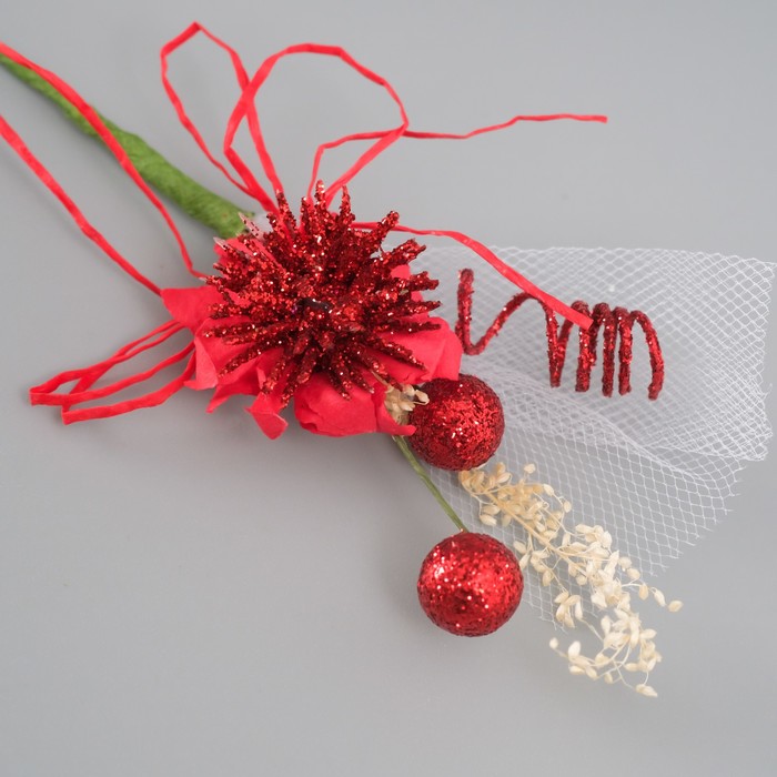 Букет декоративный "Хризантема" с блеском, 5х9 см, красный
