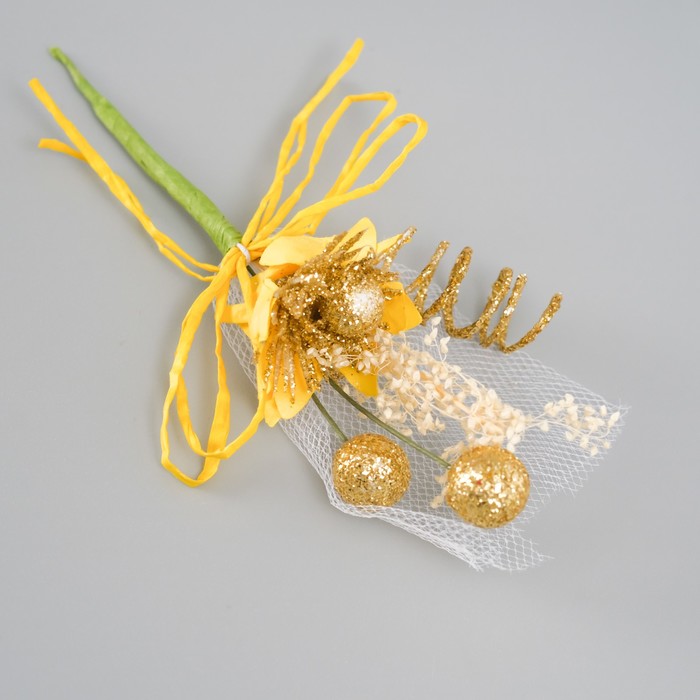 Букет декоративный "Хризантема" с блеском, 5х9 см, желтый
